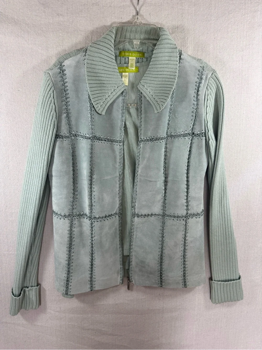 Sigrid Olsen Women’s Petite 2-Piece Set: Suede Knit Zip Jacket & Sequined top